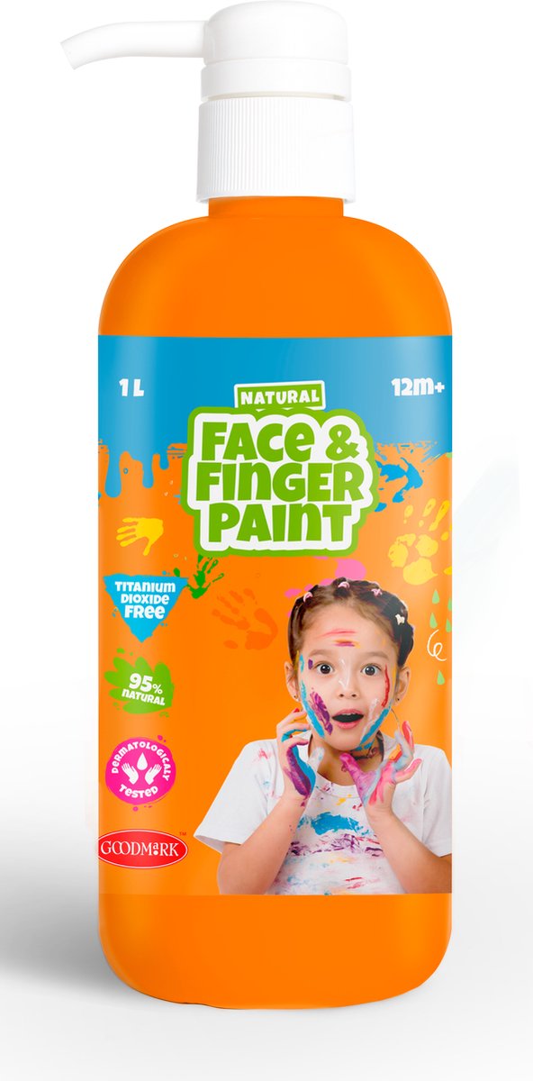 Natural Face & Fingerpaint Fles met Pompje - Oranje, 1L - schmink