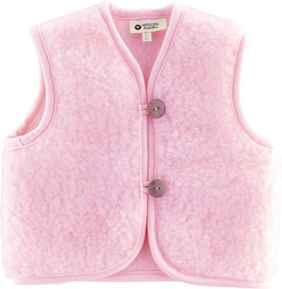 WOLLIES Amsterdam - Wollen Kinder Vest/Gilet - 100% Merino Wol - 98-110 - Roze