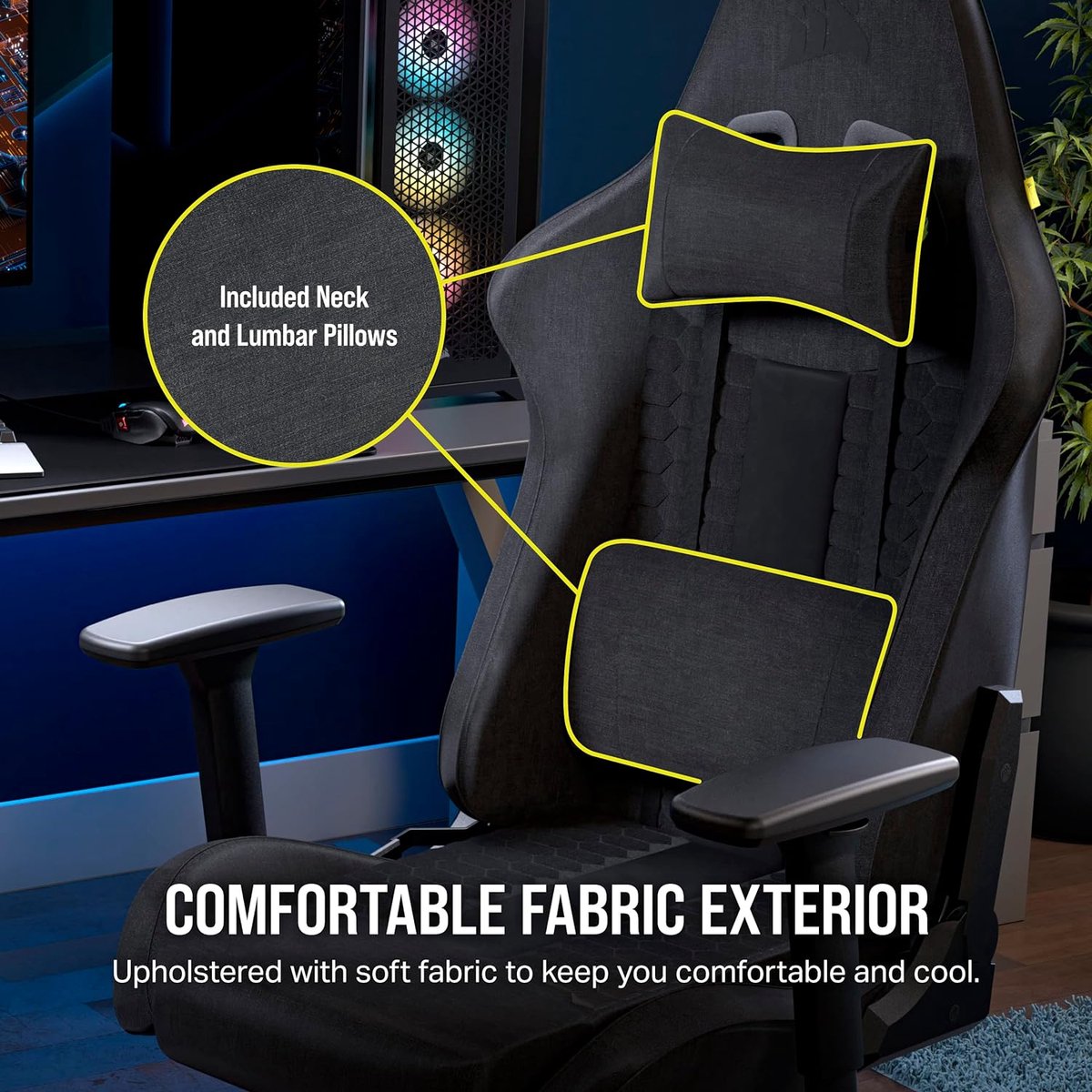 Afbeelding 3 van Corsair TC100 - Relaxed Gaming Stoel - Stoffen - Zwart/Grijs