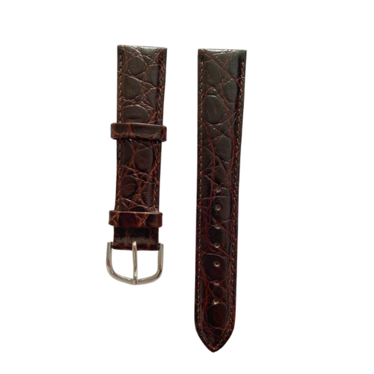Leren horlogebandje - zilveren buckle - echt leer - brown crocodile