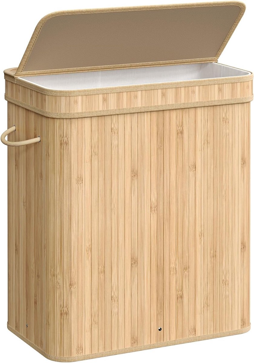 Wasmand met deksel - 100 liter - bamboe - uitneembare waszak - natuurlijke kleuren