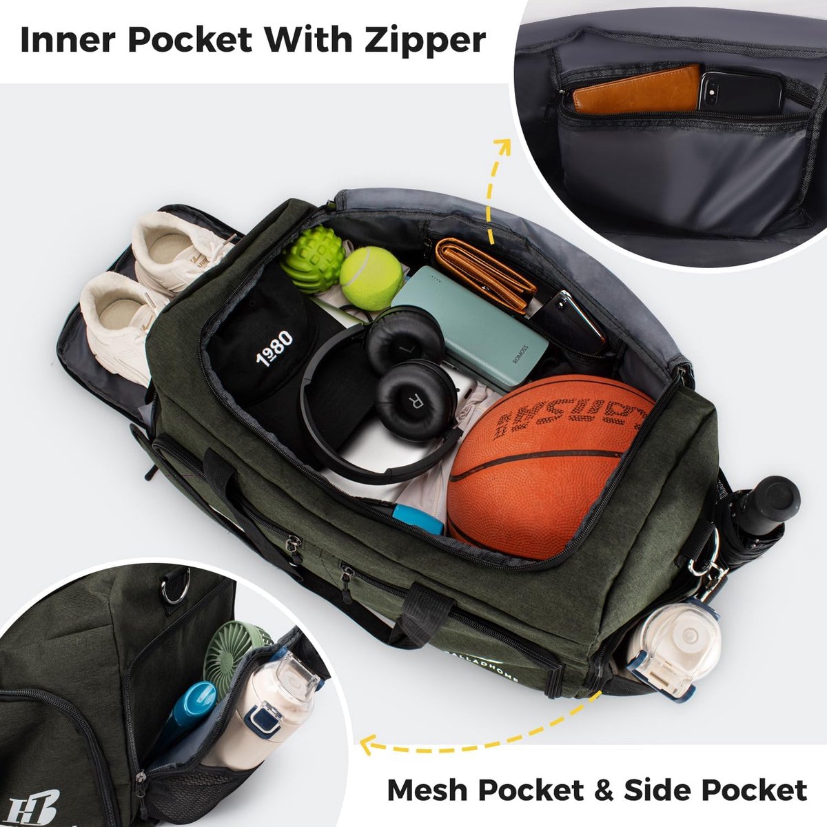 Suweir Sporttas voor Dames en Heren 42L, Reistas met Schoenenvak, Vak voor Natte Spullen, Waterdicht, Trainingstas, Travel Duffle Bag met Rugzak, Weekendtas, Zwemtas, Fitnesstas voor Reizen, Fitness