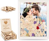 Cadre de livre d'or de mariage en bois - 95 coeurs en bois Blanco - Alternatief au panneau d'invité - Boîte en bois - Décoration de mariage rustique - Wit