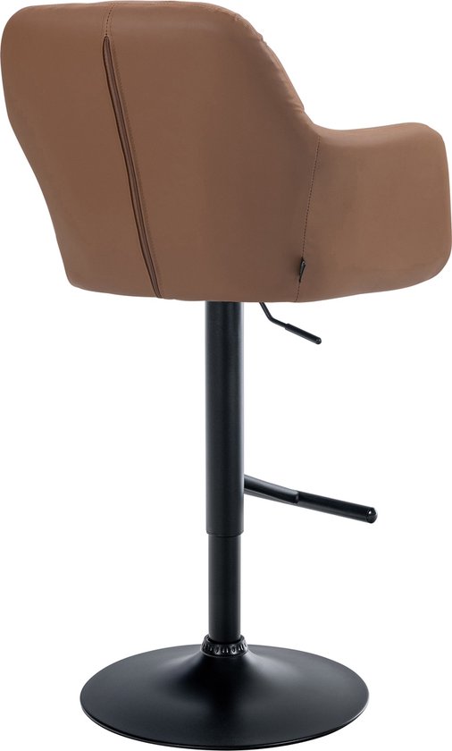 Tabouret de bar CLP Natoma - Avec dossier - Ajustable - Avec repose-pieds - Simili cuir - Métal noir mat marron clair