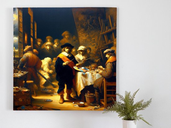 Olieverf rembrandt schilderij | Meesterwerk in olieverf: Rembrandt's tijdloze kunst en vakmanschap | Kunst - 30x30 centimeter op Canvas | Foto op Canvas