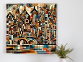 Abstract amsterdam schilderij | Amsterdamse abstractie: een kunstzinnige interpretatie van de bruisende stad | Kunst - 100x100 centimeter op Forex | Foto op Forex