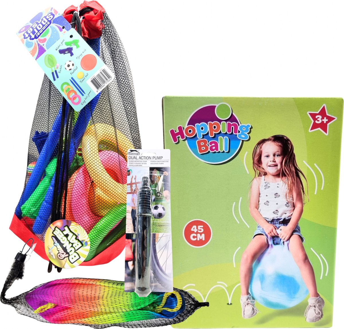 Skippybal marble Bungyball Summer Sport Set Camping Vakantie Incl. handpomp Zomer Sport Set Kinderen Vermaak Strand Buiten speelgoed Binnen speelgoed Vanaf 3+