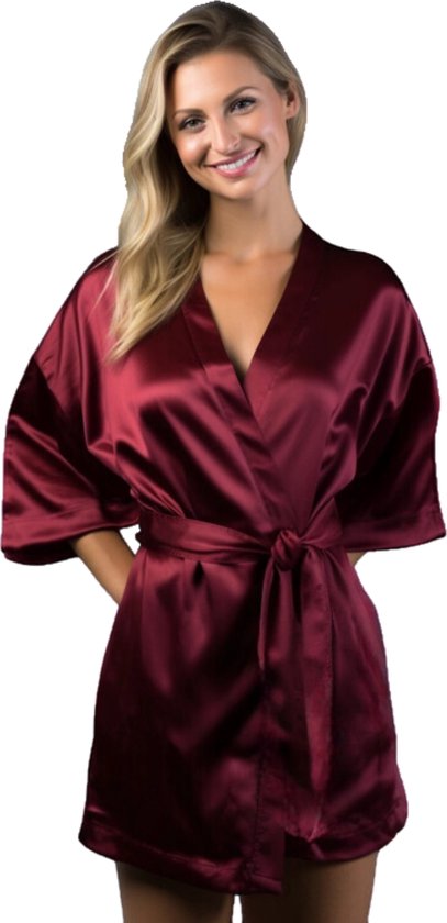 Foto: Moondrops kimono dames 100 satijn badjas s m pyjama dames cadeau voor vrouw rood