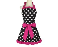 Keukenschort - Trimschort - Fuchsia stippen- One size - Kookschort - Schort - Kokschort - Trimsalonschort - Trimkleding - Trimsalon