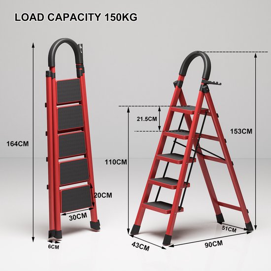 YRHome Inklapbare trapladder met breed antislip pedaal en leuning