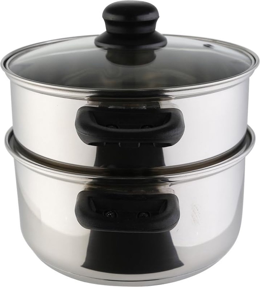 MKSS® Stoompan - Stoommandje - Stoofpan met Deksel - 3 Laags - Zilver met Zwart