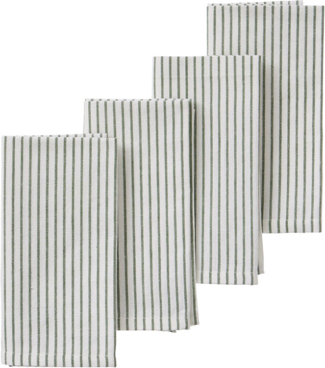 Bungalow set van 4 groen gestreepte katoenen servetten 45 x 45 cm