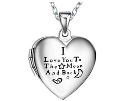 Ketting met rvs fotohanger hart I love you to the moon and back