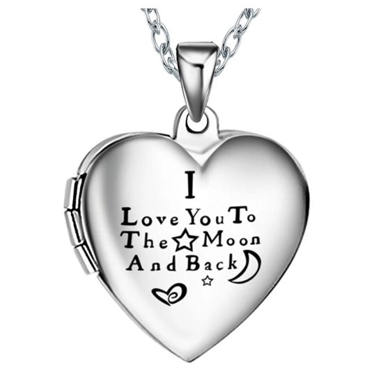 Ketting met rvs fotohanger hart I love you to the moon and back