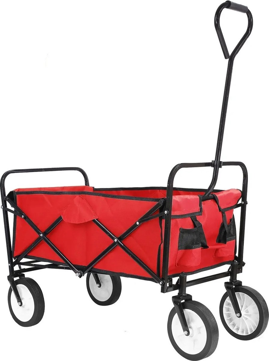 T&L Store® Opvouwbare Bolderkar - Kruiwagen - Bolderwagen - Transportwagen - 80kg Laadvermogen - Duurzaam Staal en Stof - Rood - 92x50x64cm