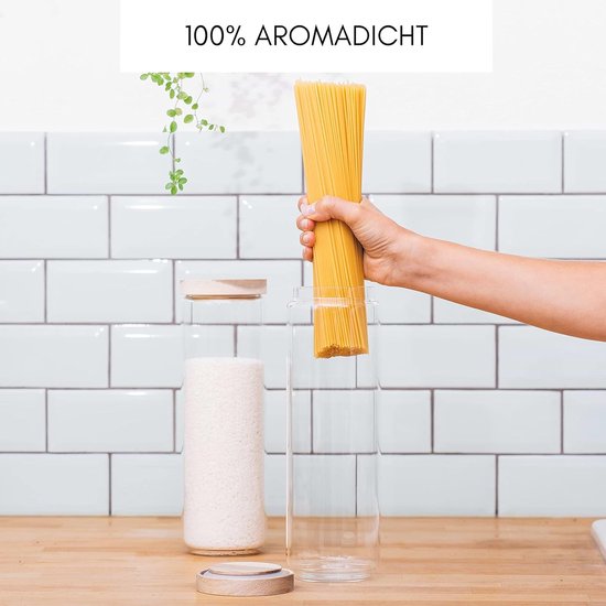Econovo® Voorraadpotten hoekig set met deksel 1200ml (3-delig) uit mondgeblazen borosilicaatglas, stapelbaar en luchtdicht, set glazen voorraadpotten hoekig voor voedsel groot en klein