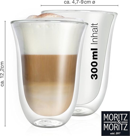 FLORINA Malachit© Double Wall Glasses, 400 ml, Oval, Insulated, Borosilicate Glass, for Hot and Cold Drinks