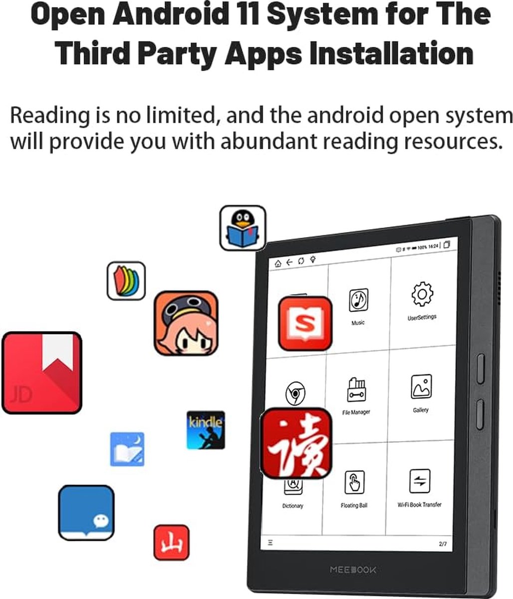 Meebook E-Reader M7 | 6.8' Eink Carta Screen | 300PPI Smart Light | Android 11 | Ouad Core Processor | Out Speaker | Support Google Play Store | 3GB 32GB Storage | Micro-SD Slot | Gray