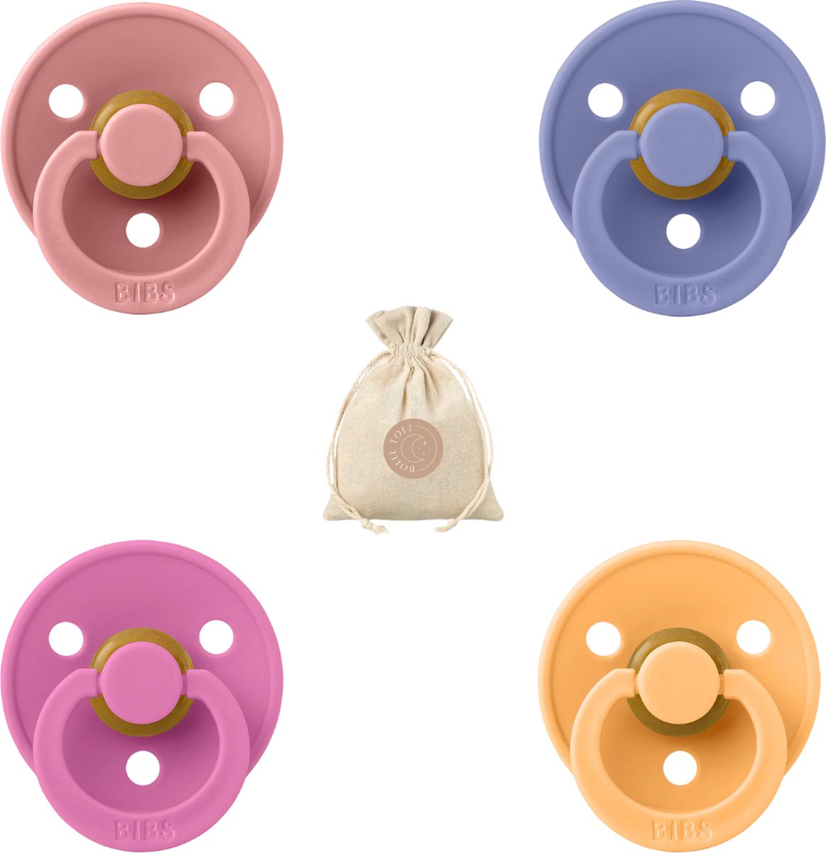 Goedkoopste BIBS fopspenen T2 - Bubblegum, Sunkissed, Dusty pink en Peri - 6-18 maanden BolleToet speenzakje