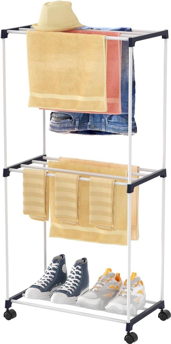 Goedkoopste Klein vrijstaand handdoekrek - ruimtebesparende wasdroger met wielen - 3 niveaus - voor badkamers, woningen en bijkeukens folding wall laundry rack