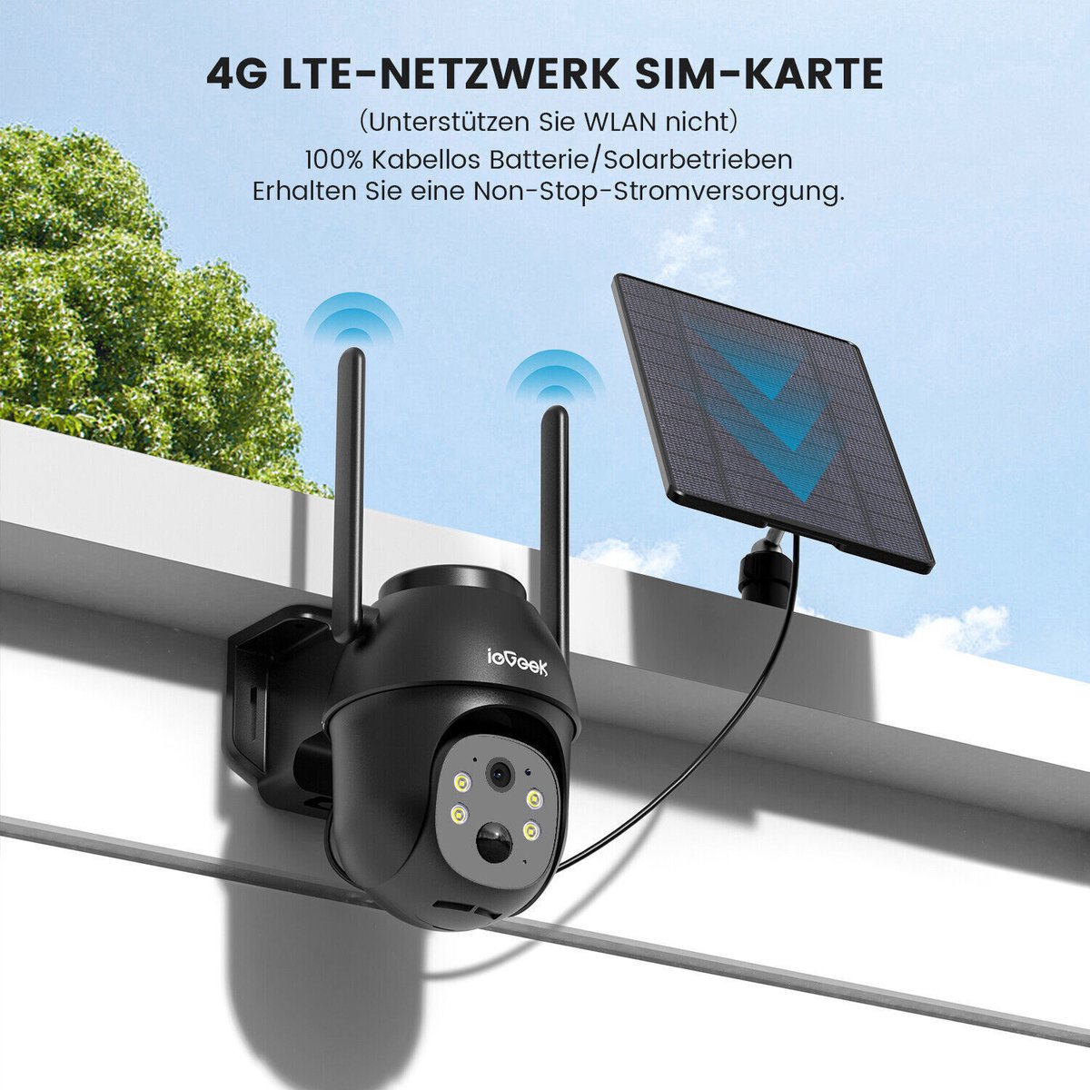 ieGeek 4G LTE Beveiligingscamera Buiten 2K, PTZ LTE Bewakingscamera Buiten Draadloos Zonder WIFI, CCTV IP Security Camera Outdoor met Sim-Kaart, met Zonnepaneel, 355°/90° Draaien, Humanoïde Bewegingsdetectie Tracking – foto 3