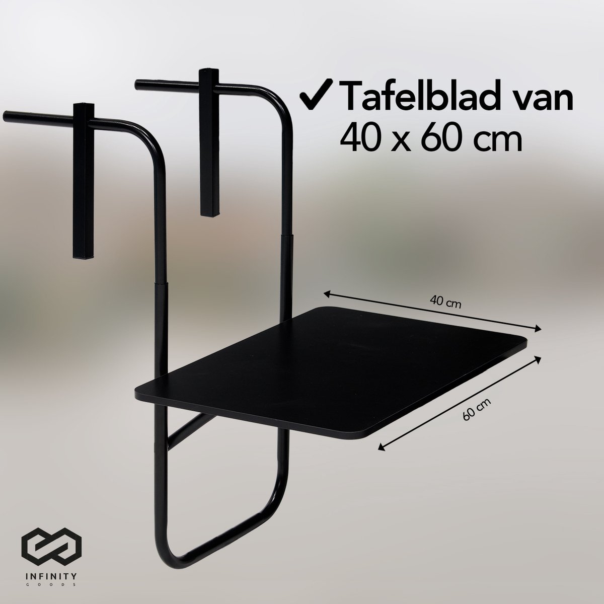 Infinity Goods Balkontafel - Inklapbaar - 40 x 60 CM - Verstelbaar - Hangend - Zwart thumbnail 7