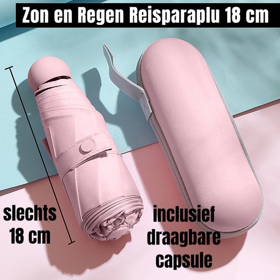 Foto: Allernieuwste nl opvouwbare reisparaplu waterdicht en anti uv mini parapluvoor zak of tas modische kleuren incl capsule parapluie kleur rose