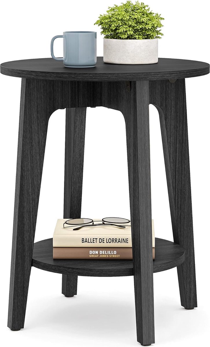ACAZA Bijzettafel - Nachtkastje - Zwart - 40 x 50 cm (B x H) - Kleine Salontafel - Banktafel - Salontafel rond - Salontafel zwart - Ronde Salontafel - Salontafel hout