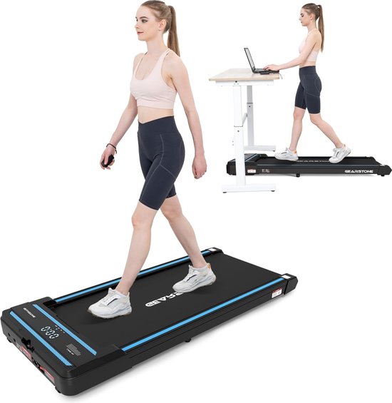 Foto: Gearstone loopband gt2 thuis loopband met 550w motor kantoor loopband met lcd scherm bluetooth afstandsbediening meerdere snelheidsinstellingen treadmill walking pad zwart blauw