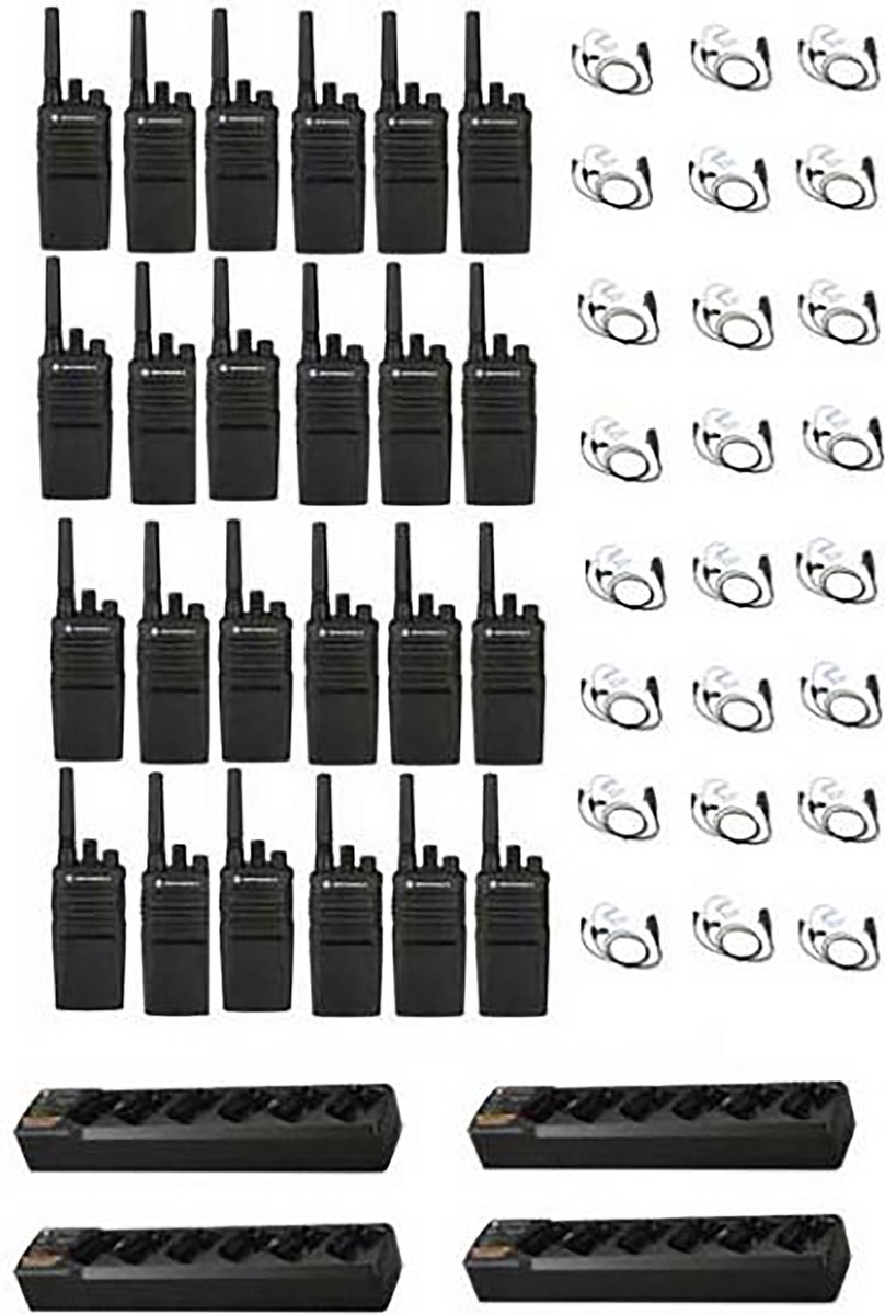 Set van 24 Motorola XT420 UHF IP55 Portofoon met multilader en beveiliging oortjes
