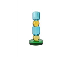 Geleurde Glazen Kandelaar Sari Aqua - Blauw - Groen - Kristal