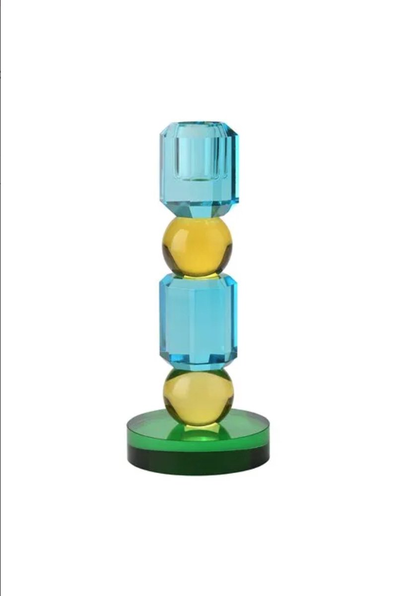 Geleurde Glazen Kandelaar Sari Aqua - Blauw - Groen - Kristal