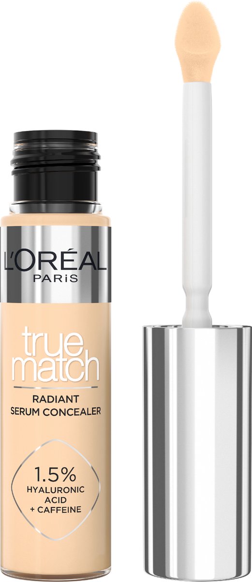L'Oréal Paris True Match Radiant Serum Concealer - Geschikt voor de gevoelige huid - Verrijkt met 1,5% hyaluronzuur en cafeïne voor hydratatie en verfrissing - Medium dekking - Stralende finish - Verzorgt als een oogserum - 4D - 11 ml