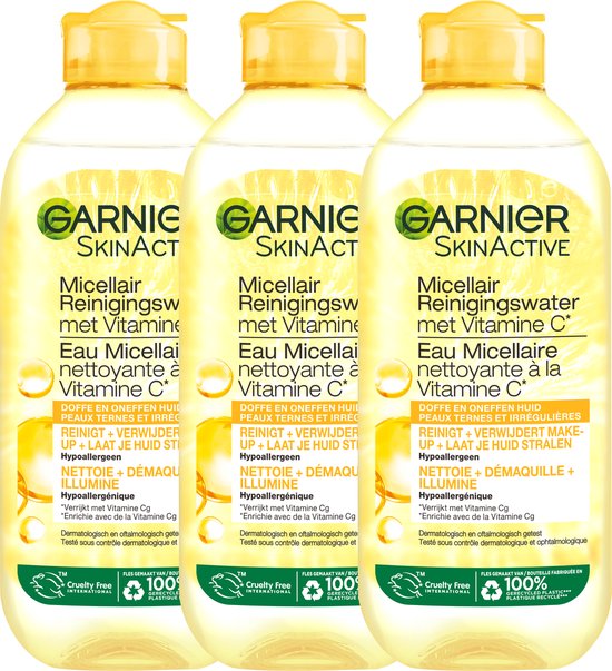 Garnier SkinActive Micellair Water Vitamine C* - Reinigingswater voor het Gezicht - Laat de huid stralen - 3 x 400ml