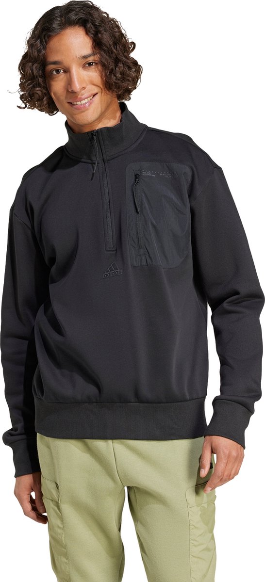 adidas Sportswear City Escape Fleece Sweatshirt met Halflange Rits Heren Zwart