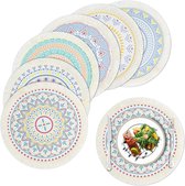 Set de 6 sets de table ronds tressés de style boho avec glands - Motif mandala de ferme - Décoration de table à manger