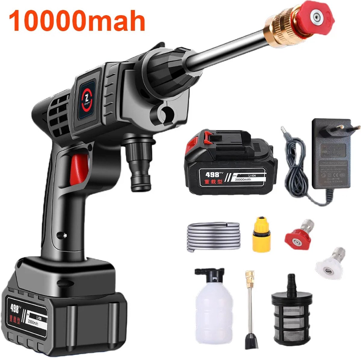 ShopEighty8 Hogedrukreiniger Hogedrukspuit Draadloze Hogedrukreiniger Hogedruk Wasmachine Pistool Schuimgenerator 10.000 Mah Batterij 200W 50 Bar Zwart
