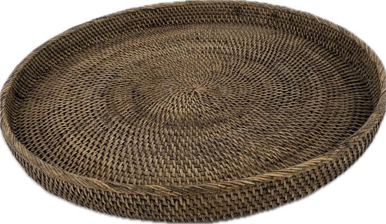 COCO-130- Grand PLATEAU Rond pour « Fromages / Charcuteries » OSIER - ROTIN / BOIS Clair de 30cm de diamètre - Vins & Gastronomie