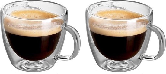 Glasrijk® dubbelwandige espresso glazen - 80 ml - 2 stuks - Espresso kopjes - Espresso kopjes dubbelwandig - Espresso glazen - Espressokopjes - Dubbelwandige glazen