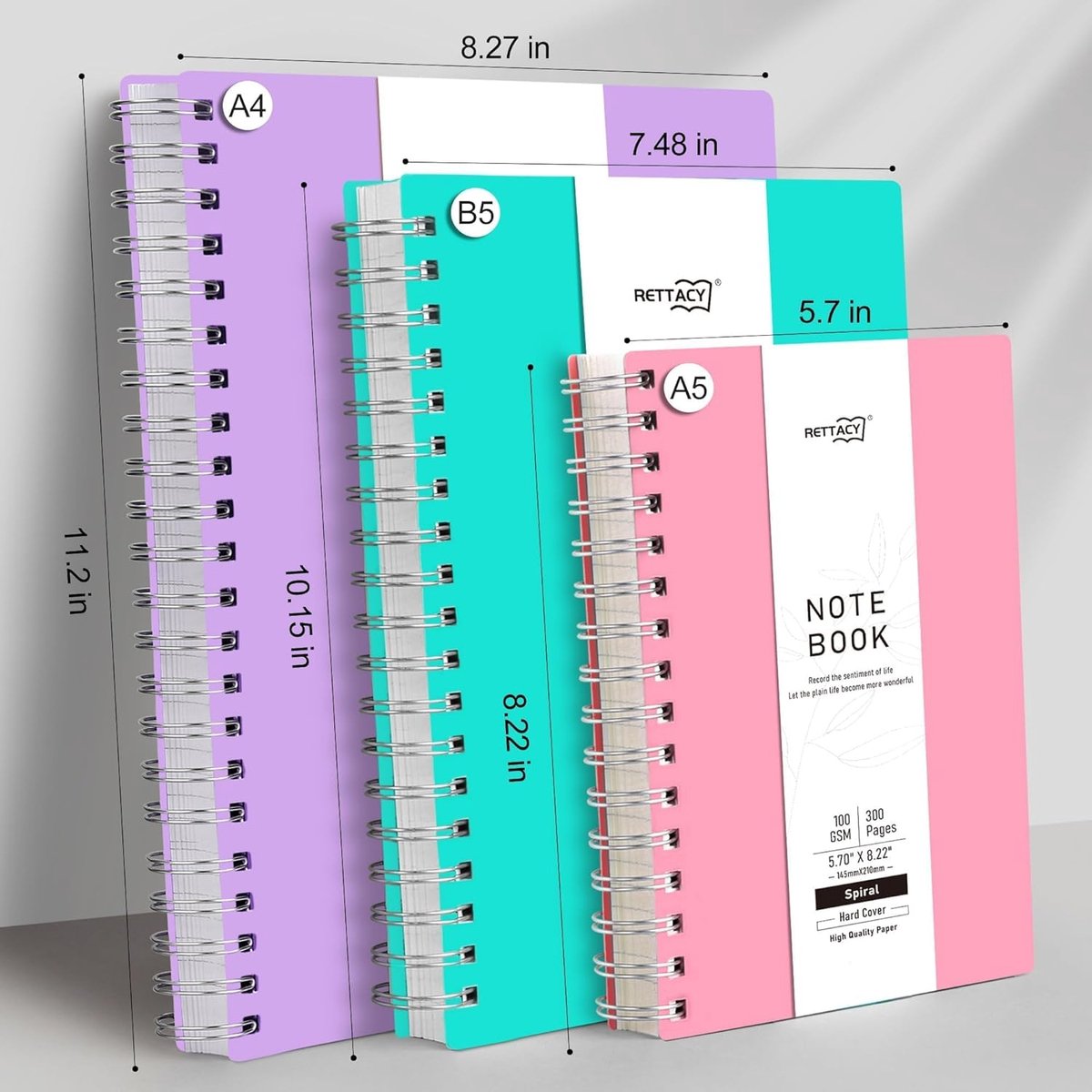 Cahier à Spirales A4 300 Pages - Papier Ligné 100g/m², Couverture PVC Rétro - Pour Bureau, école, Prise De Notes