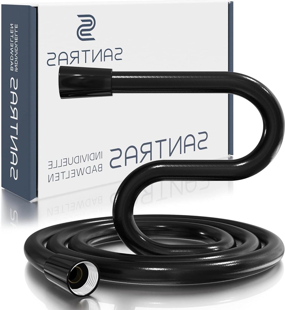 Duschschlauch PREMIUM Schwarz 150 m mit Durchflussbegrenzer - Besonders flexibler Brauseschlauch aus Easy Clean Material MADE IN GERMANY - Santras replacement shower hose