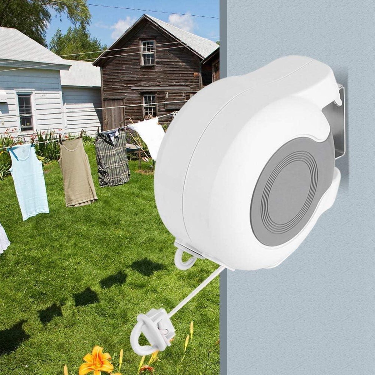 Intrekbare waslijn, 2x5,2 m zware roestvrijstalen lijn dubbele intrekbare waslijn buiten binnen wandgemonteerde ruimtebesparende drooglijn voor badkamer balkon Intrekbare waslijn, 2x5,2 m zware roestvrijstalen lijn dubbele intrekbare waslijn buiten binnen wandgemonteerde ruimtebesparende drooglijn voor badkamer balkon