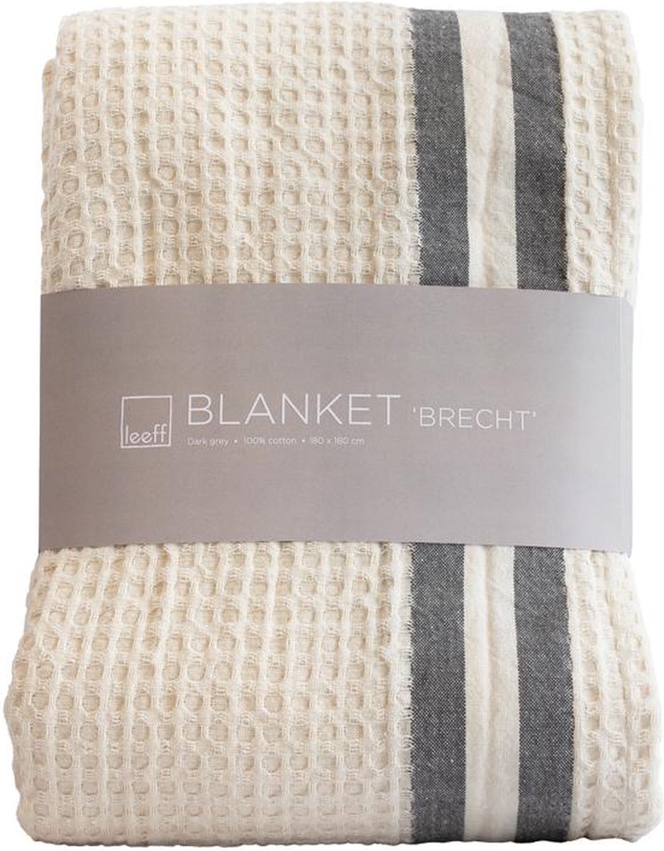 Leeff Blanket Brecht light grey – Plaids – Grijs – 180 x 180 cm – Katoen ecru donkergrijs