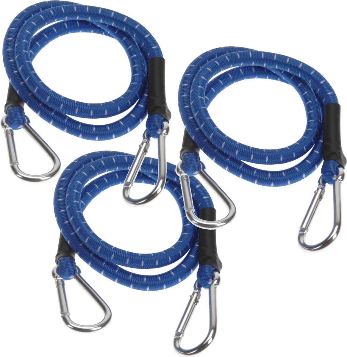 FX Tools Bagage spin/spanelastiek voor fiets/auto - 3x - blauw - 80 cm - elastiek met karabijn haken