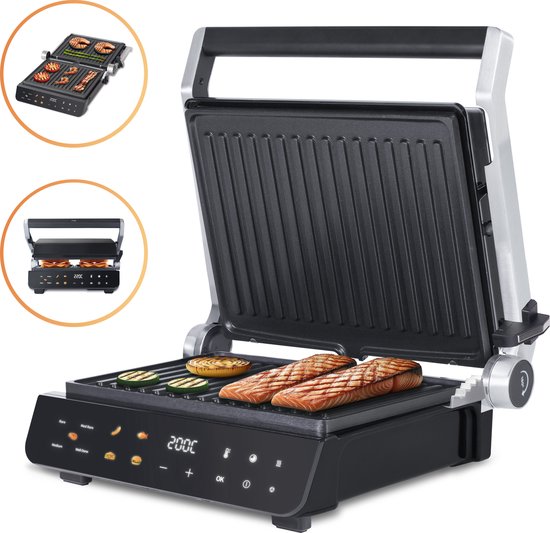 Foto: Jap appliances integrill grote contactgrill 2000w met zwevende bovenplaat 180 c uitklapbaar uitneembare platen grill apparaat pfas vrij tosti en panini 5 automatische programma s 120 c tot 230 c