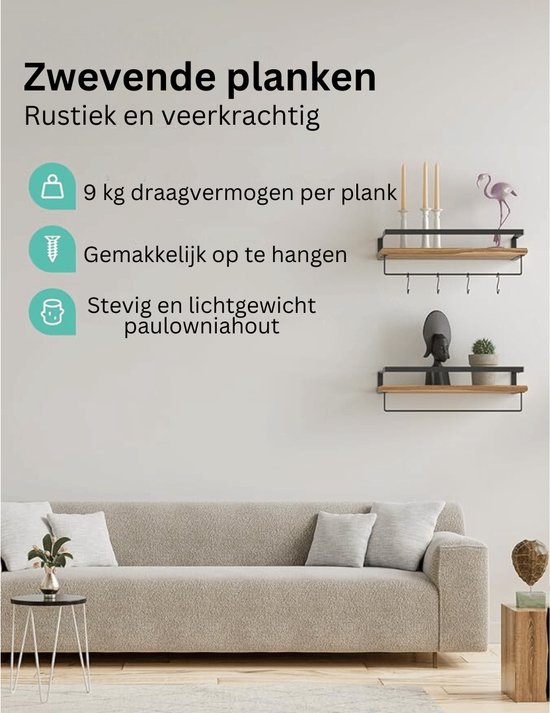 Zwevende planken voor aan de muur, zwevend rek, 40 x 30 x 4 cm, massief