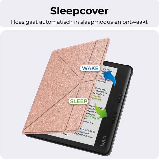 Hoesje Geschikt voor Kobo Libra Colour Hoesje Luxe Bescherm Case Trifold Met Screenprotector - Hoes Geschikt voor Kobo Libra Colour Hoes Book Cover - Rosé Goud van Hoesje  — afbeelding 3