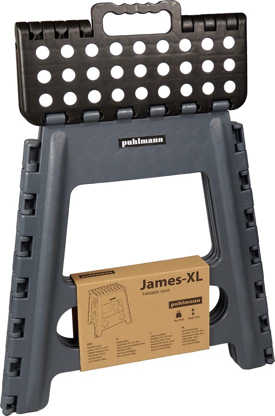 PUHLMANN - Tabouret pliable JAMES XL GY, Tabouret pliable xl / plastique / gris / noir