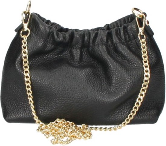 Sac à bandoulière en cuir noir avec poignée en chaîne dorée Sacs