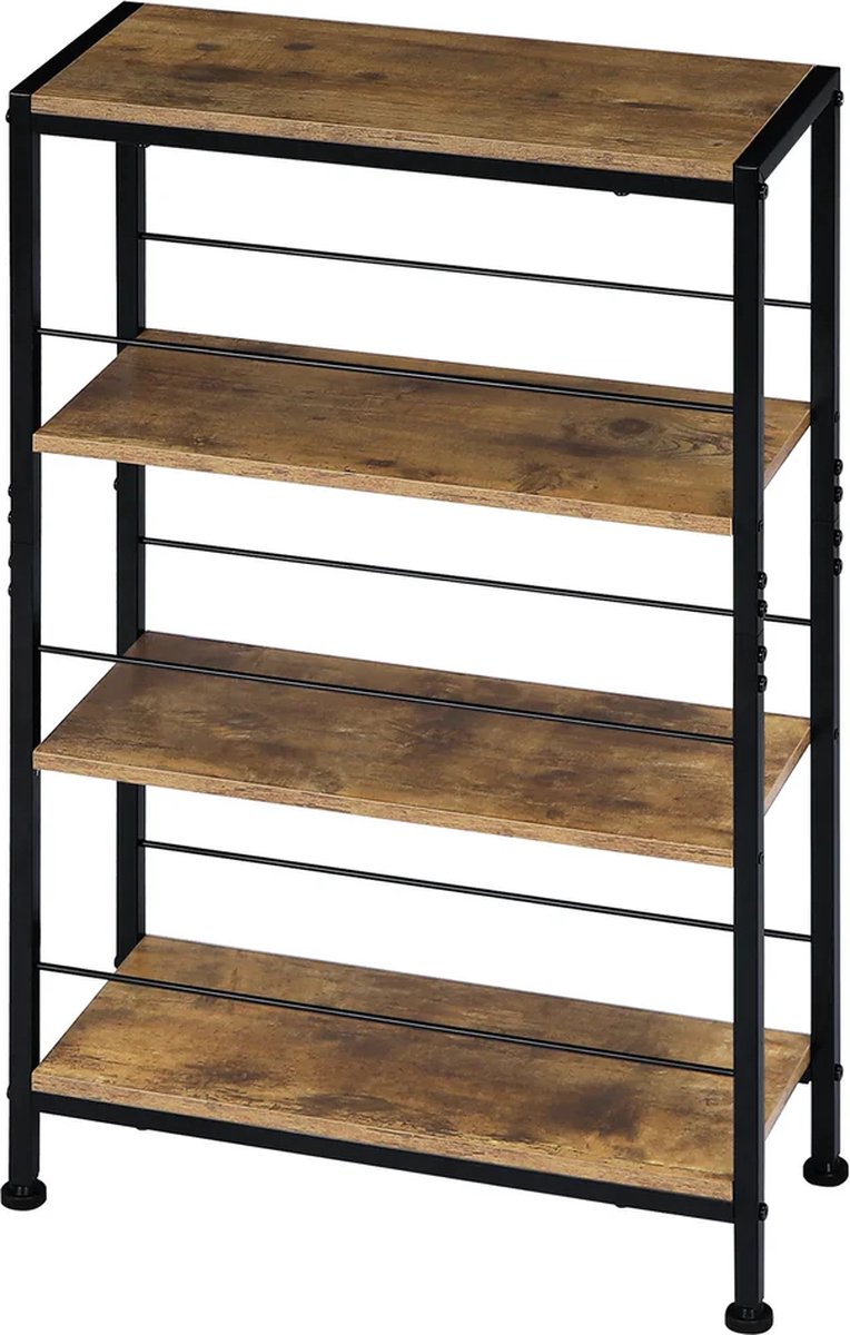 BukkitBow - Boekenkast / Rek / Nisplanken - 4 Niveaus - Staande Kast - Metalen Frame - 50x78x20cm - Vintage Bruin / Zwart